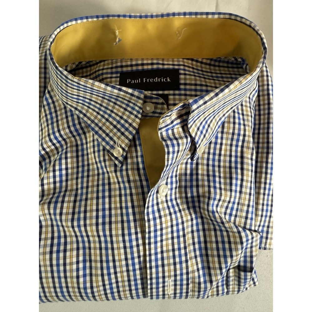 Paul Fredrick 17x37 Dress Shirt Checkered Striped Design. Long Sleeve Button